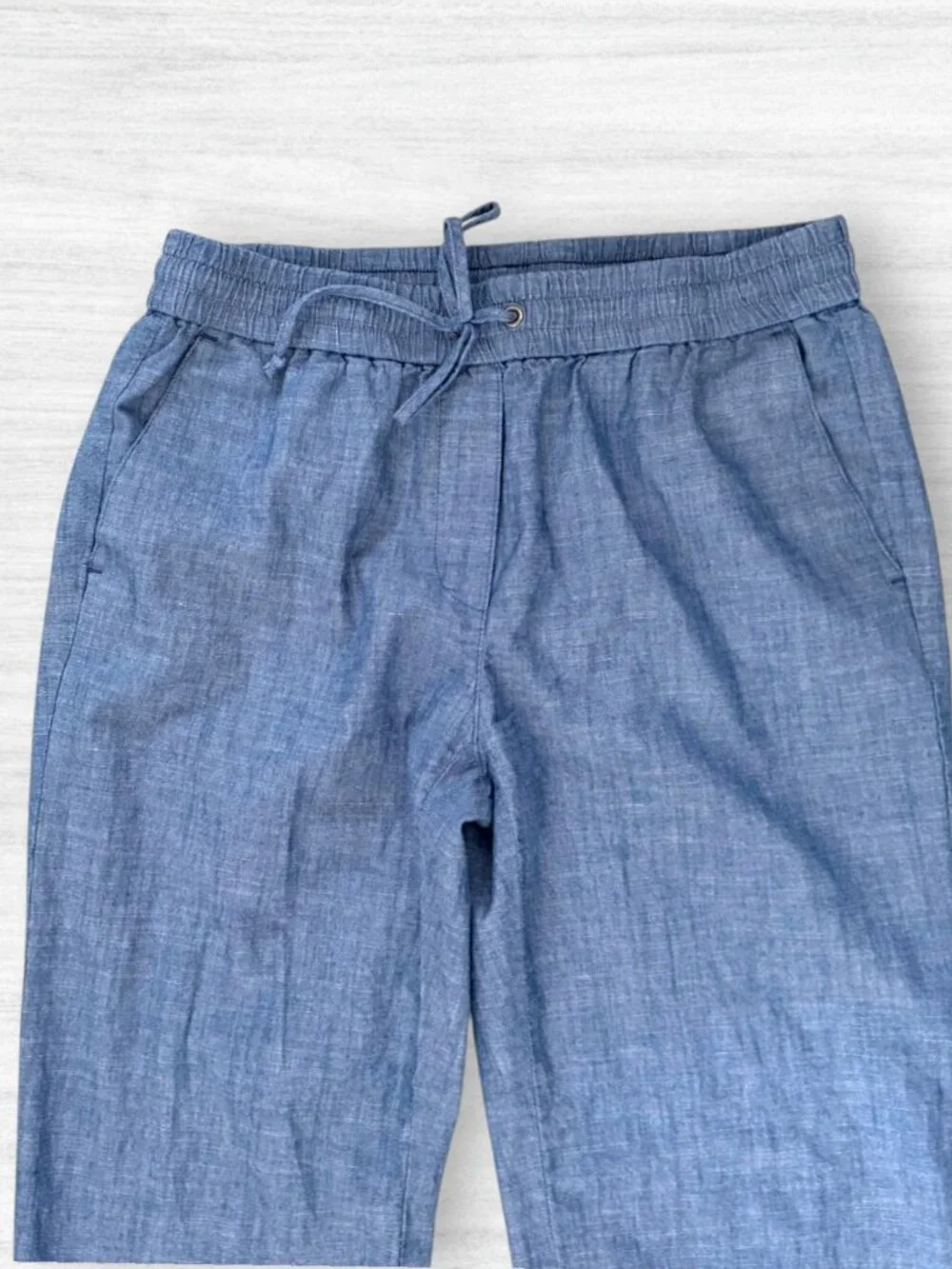 J Crew Chambray Linen Blend Drawstring Ankle Pants Blue Relaxed Cropped Size 6